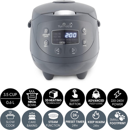 Rijstkoker – Mini Rijstkoker – Multicooker – Stoomkoker – Slowcooker – 1-3 Personen – 24-Uurs Timer & Warmhoudfunctie – Cobalt Grey