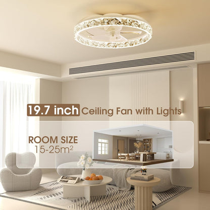 NIORSUN 50,8 cm led-ventilator met lampen en afstandsbediening app, dimbaar, laag profiel, plafondventilator voor inbouw, traploze kleurtemperatuurverandering en 6 snelheden