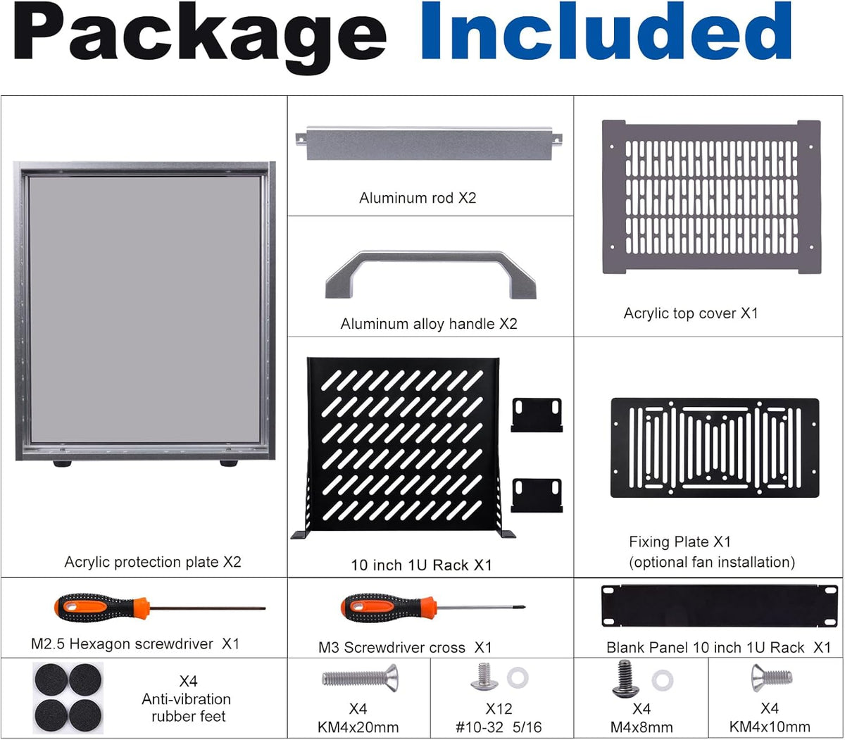 GeeekPi 4U serverkast, 10 inch serverrack voor netwerk, servers, audio en videoapparatuur, DeskPi RackMate T0 rackmount (Zilver)
