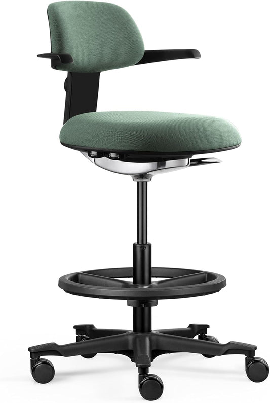 hjh OFFICE Ergonomische werkstoel TOP WORK 40 – Stoel met in hoogte verstelbare rugleuning, verstelbare zitneiging en zitdiepte, in hoogte verstelbare voetenring, Groen