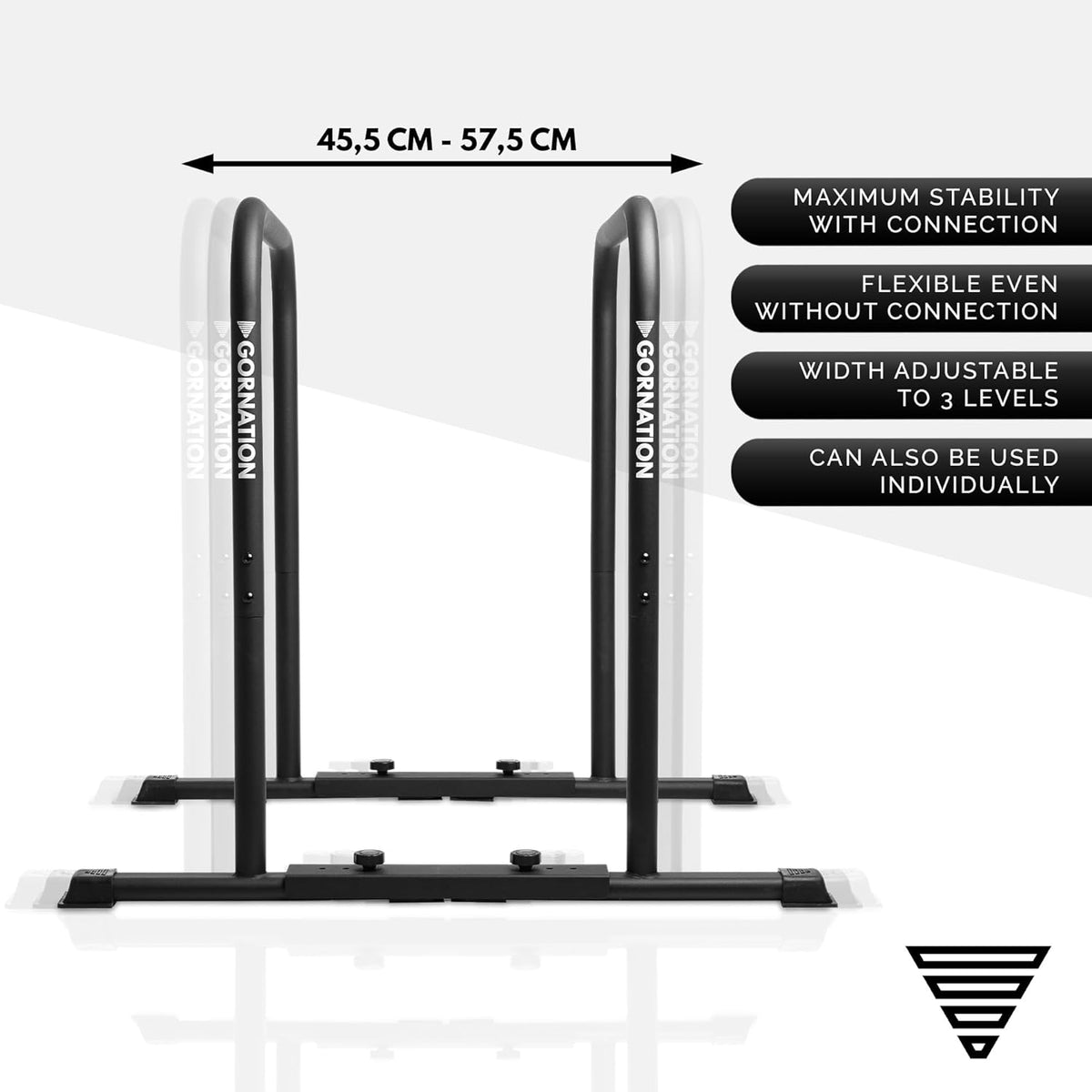 GORNATION Premium Dip Bars, Calisthenics & Fitness Training Equipment met Verstelbare & Anti-Slip Voeten, Ideaal voor Home en Outdoor Workouts