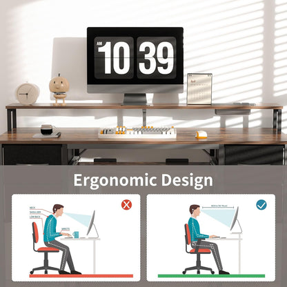 BEXEVUE Modern Bureau Stopcontacten LED - 120x50cm Gaming Computertafel, Toetsenbordlade 4 Omkeerbare Lades, Grote Opbergruimte Boekenplank Werkstation voor Studie Speel Werk Slaap Kamer Thuis Kantoor