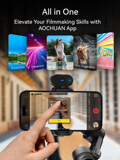AOCHUAN Gimbal Stabilizer voor iPhone, Gimbal w/AI Vision Sensor voor Face Tracking, 3-assige telefoonstabilisator w/draadloos opladen voor vlog-opname, compatibel met iPhone/Android-Smart AI XPro