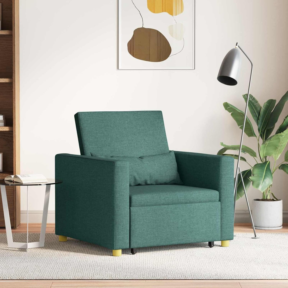 vidaXL Modern Ergonomic Armchair Dark Green | Compact Soft Upholstered Chair For Living Room Stylish Seating With Wheels Comfortable Reading Style Durable Stain Resistant Polyester Chairs Gezell - QUORE