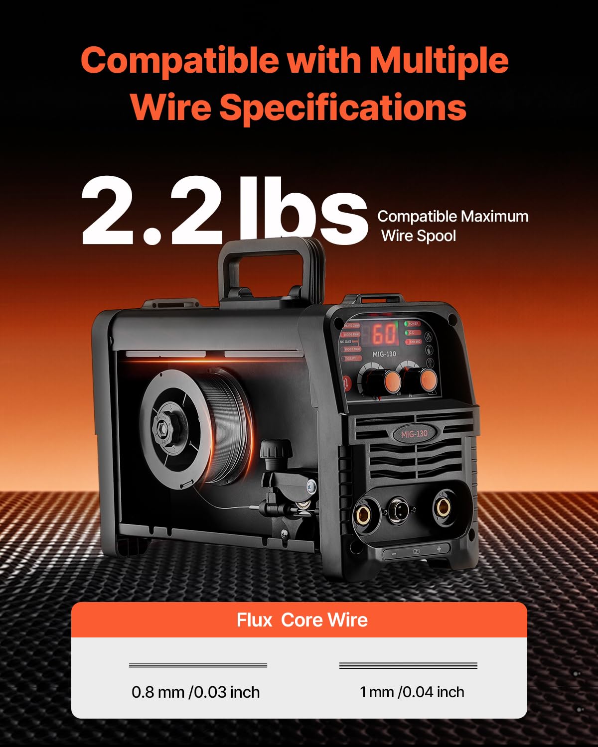 VEVOR MIG Welding Machine, 130A Synergistic MIG Welding Machine, 3-in-1 Flux Core MIG/MMA/Lift TIG Multiprocess Laser, with IGBT Inverter Technology and Digital Display Screen