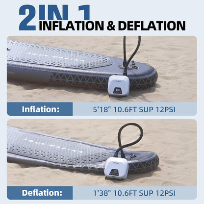 CYCPLUS 20PSI High Pressure Smart SUP-luchtpomp, oplaadbare batterij, intelligente tweetraps inflatie en deflatie, auto-off luchtpomp voor stand-up paddleboards, vlieger, tent, matras