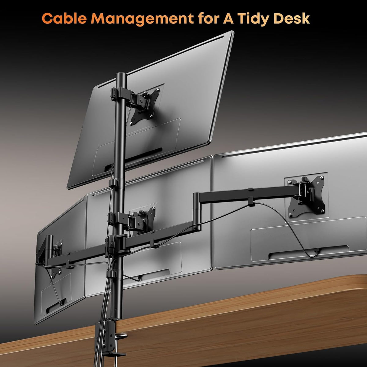 Monitorhouder voor 4-monitoren 17 inch - 27 inch - monitor tafelhouder voor led-lcd-schermen, in hoogte verstelbare monitorhouder boven elkaar monitorhouder, 10 kg per arm, VESA 75/100, zwart
