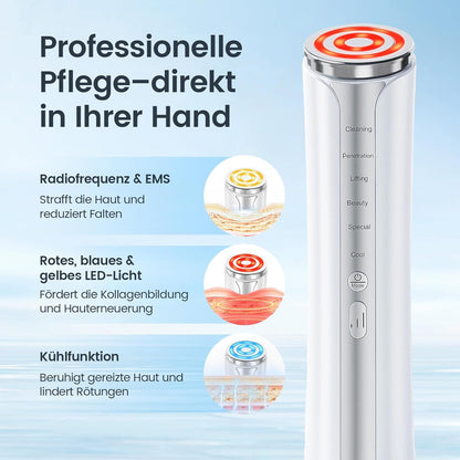 Radiofrequentie Gezichtsverzorgingsapparaat Wit – Gezichtsmassageapparaat, EMS Gezichtsmassageapparaat, Huidverzorgingsapparaat, Elektrisch Gezichtsapparaat – 4-In-1 Met Warmte En Koeling – Ergonomisch Gua Sha Design