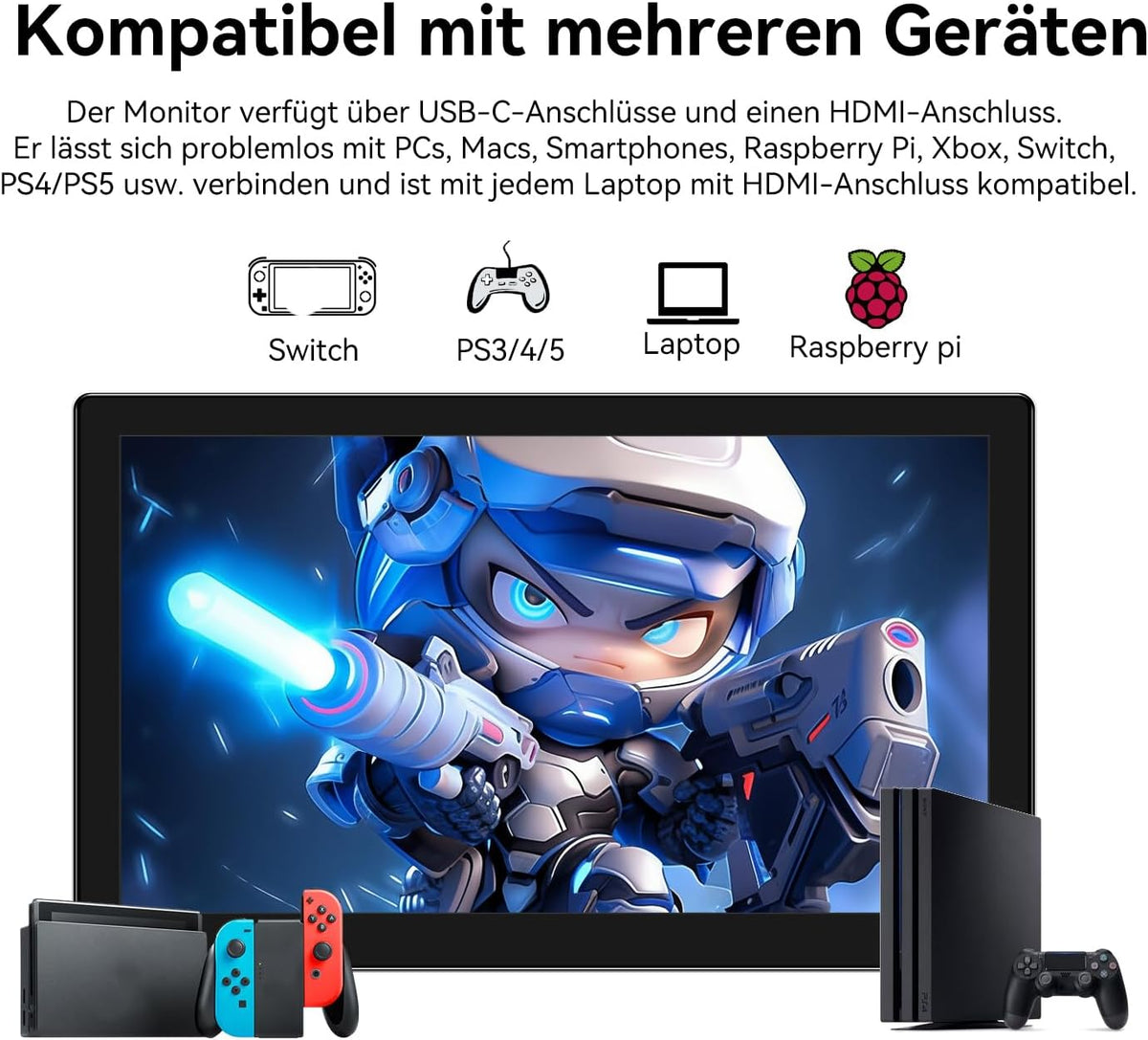 Portable Monitor, Touch Screen, 10.1 inch, IPS Screen, 1366 x 768P, 60Hz, 400 Brightness, 99% sRGB, HDMI, USB-C Monitor, Compatible with Xbox PS3/4/5, Laptop, Small Touchscreen, Portable Monitors - QUORE