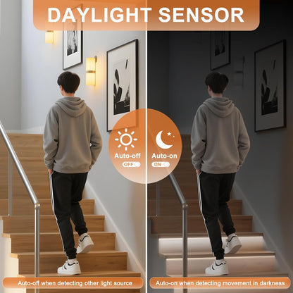 Intelligente Trapverlichting Bewegingssensor 20 Treden Koud Wit 6000K COB LED Trapverlichting Slim Traplicht met Licht Sensor PIR en Instelbare Helderheid