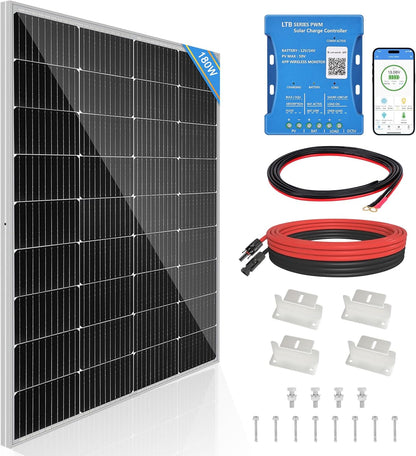 180W Zonnepaneel 12V Monokristallijn Zonnepaneel Zonnecel Kit: 180 Watt Zonnepaneel met 20A Bluetooth Zonne-laadregelaar + 5M Zonnekabel + Z-brackets voor Campers, Boten, Tuinhuisjes