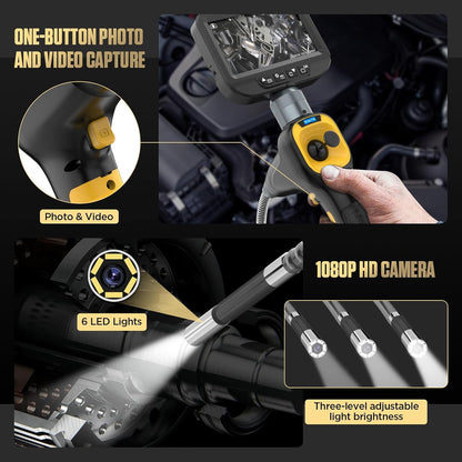 Endoscoop inspectiecamera, vierwegs scharnierende inspectiecamera met 6 LED-verlichting, ingebouwde 2600mAh lithiumbatterij, 4,3 inch scherm, 32 GB TF-kaart, IP67 waterdicht voor smalle