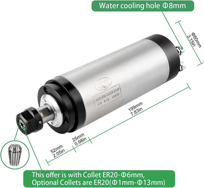 CNC-spindelmotorset, 220 V 2,2 kW, 80 mm, watergekoeld, CNC-motor + 2,2 kW VFD + klemmontage + waterpomp + waterslang + kraagset + bits + draden