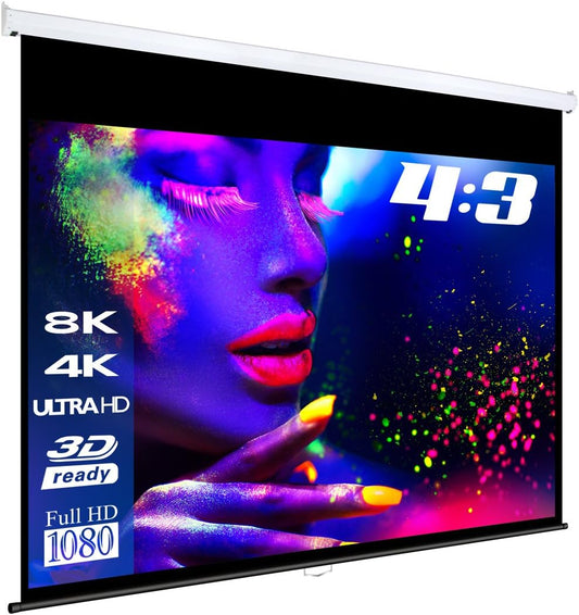 ESMART Professioneel MIROLO rolgordijnscherm [maatkeuze] 187 x 140 cm (92") 4:3 | volledig maskeren | thuisbioscoop beamer projectiescherm rolgordijn canvas LCD LED
