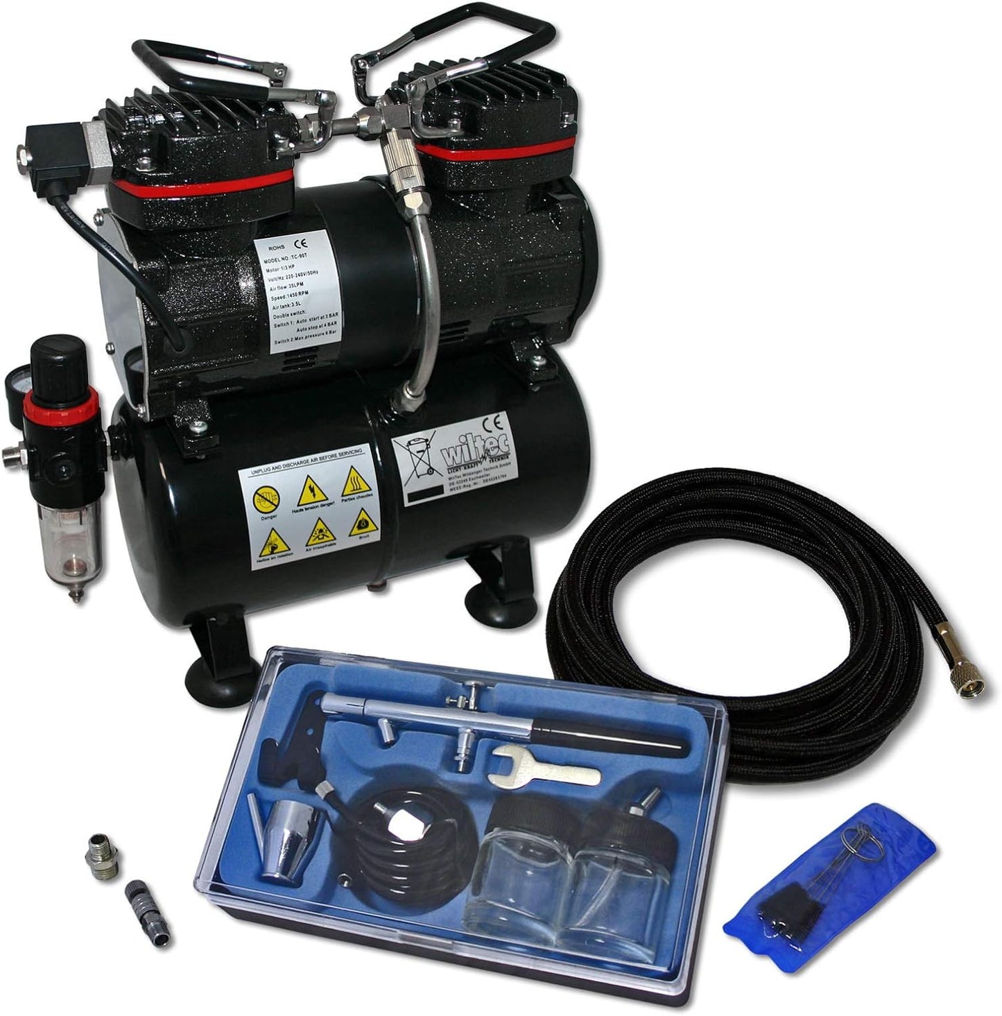 Airbrush compressorset beginner AS196 met 1 airbrushpistool en uitgebreide toebehoren