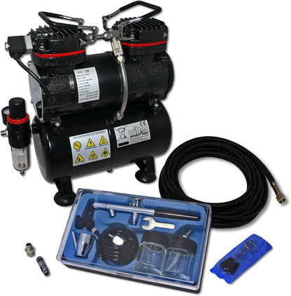 Airbrush compressorset beginner AS196 met 1 airbrushpistool en uitgebreide toebehoren