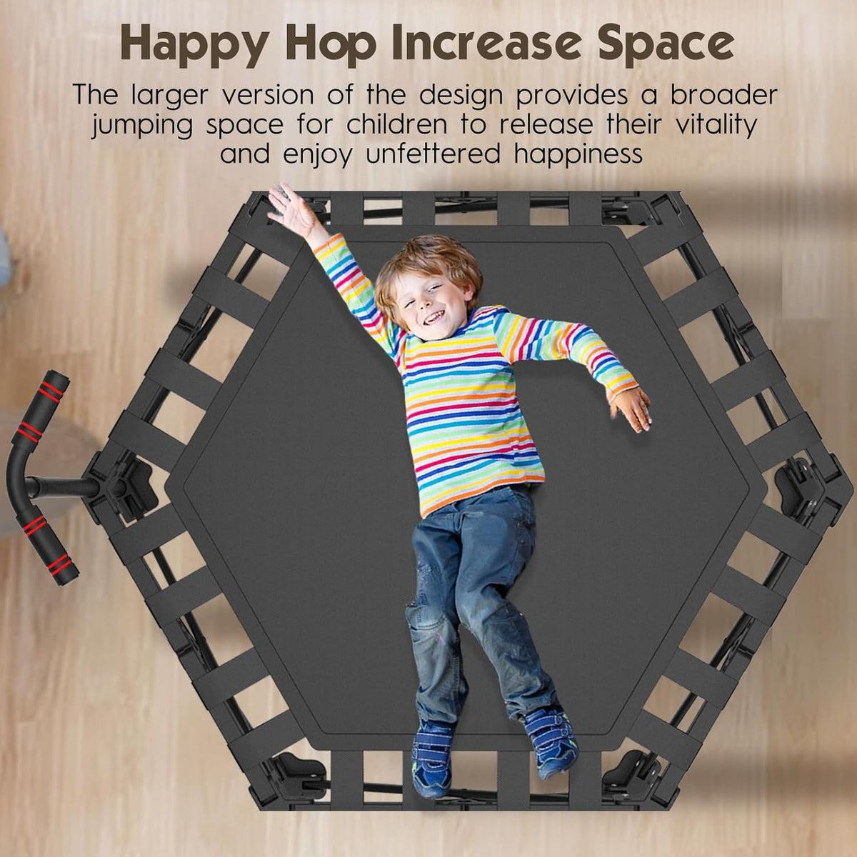 Fitness trampoline indoor 106 cm, inklapbaar met verstelbare handgreep, stabiele en stille rebounder voor kinderen en volwassenen, tot 600 kg statische belasting, 115 cm hoog