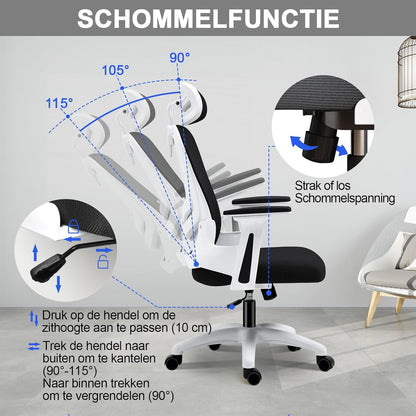 Ergonomische Bureaustoel – Bureaustoel Met Lendensteun – Bureaustoel Met Verstelbare Armleuningen – Kantoorstoel – Mesh Stoel – Verstelbare Hoofdsteun – Ademend Mesh Kussen – 150 KG Draagvermogen