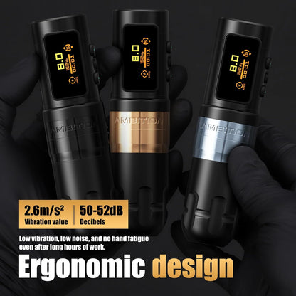 Ambition Shura-X Tattoo Machine Professioneel - Met geavanceerd stabilisatiesysteem, kernloze motor, cartridge pen en 1800mAh voeding. Geschikt voor professionele tatoeageartiesten