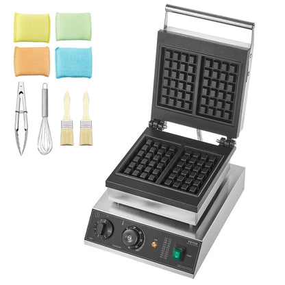 VEVOR Belgian Waffle Maker Rectangular Stainless Steel Non-Stick 2000W Temperature Control Handle for Restaurant Bakery Snack Bar
