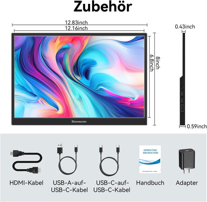 Portable Monitor 14 inch 1920 x 1200p 60Hz 400/CD Brightness 99% sRGB with Speaker HDMI USB-C Monitors for Laptop PC Phone Xbox PS3/4/5 Raspberry Pi, Portable Screen Expanding - QUORE