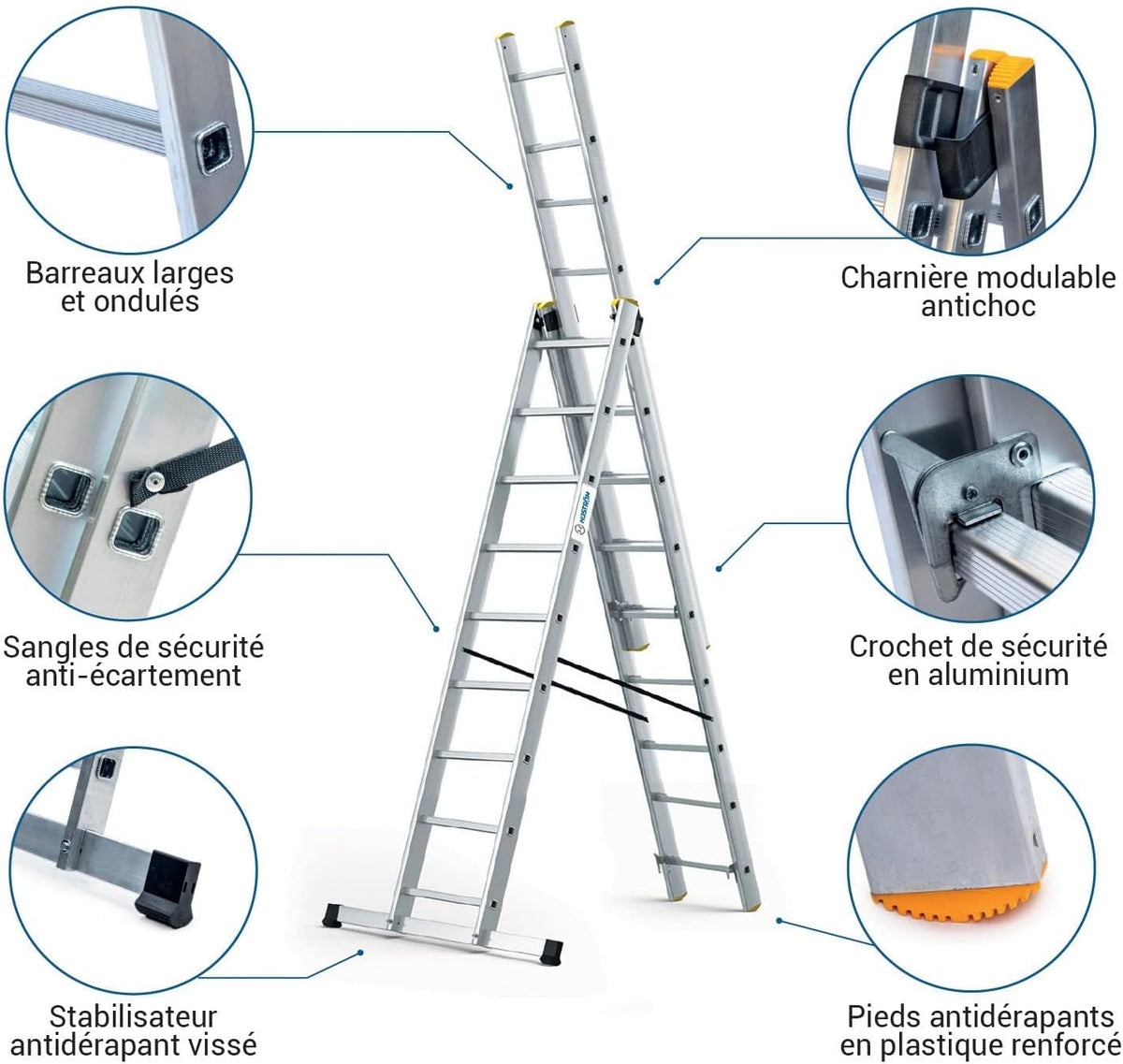 StablePro 3 niveaus transformeerbare ladder, 3 x 9 sporten, aluminium, uittrekbaar, 6 posities, werkhoogte max. 6,10 m, 5 jaar garantie