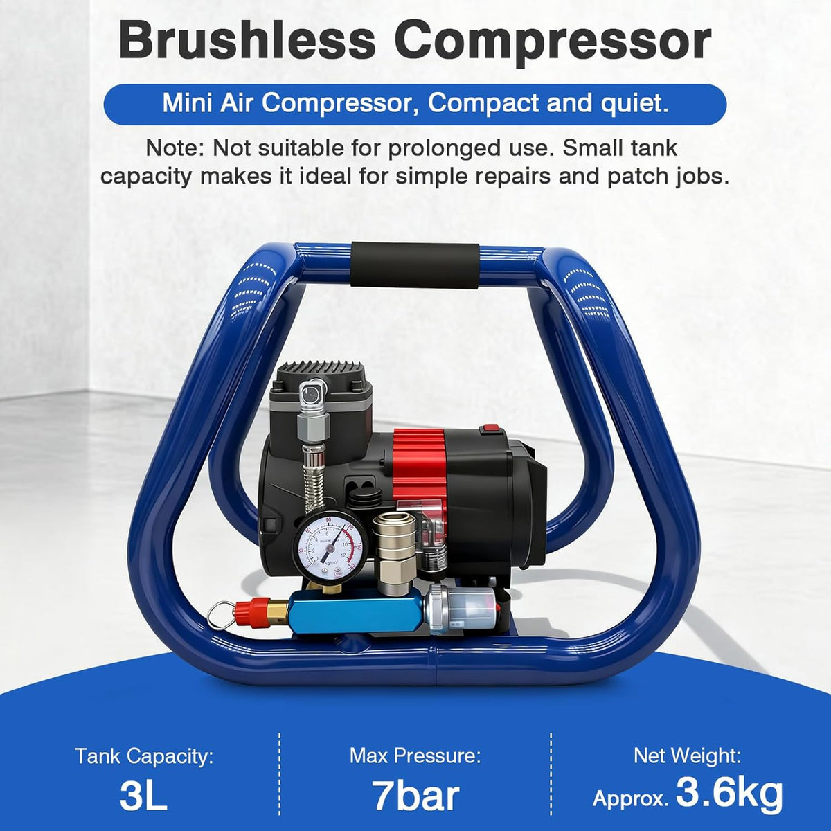 Accucompressor – Persluchtcompressor – Luchtpomp – Draagbare Compressor – Olievrije Compressor – Compatibel Met Makita 18 V – Max Druk 8 Bar – 3 Liter Tank – Stil Geluid 65 dB