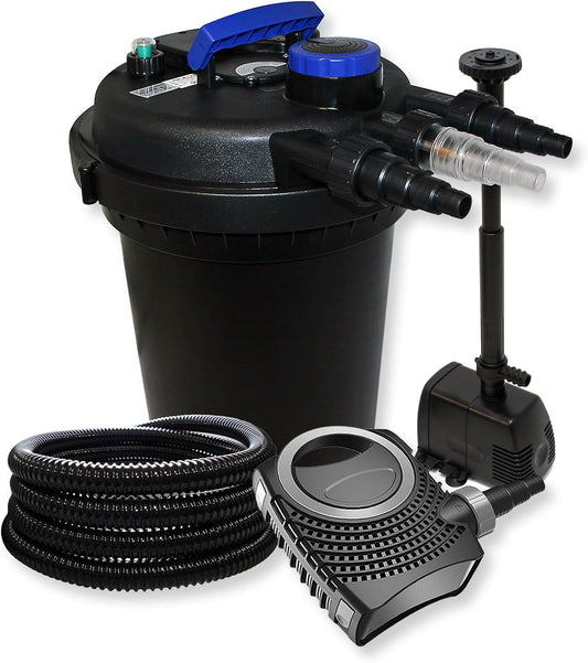 Filterset van vijverfilter 10.000 l UV-vijverzuiveraar 11 W pomp 70 W slang en skimmer