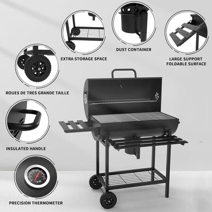 TEENO Houtskoolgrill, XXL-keukengrill met twee planken, verstelbare ventilatie, grillbal, draagbare houtskoolgrill (met doekdeksel)