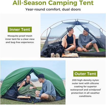 ATEPA Ultralichte Tent 2 Personen 1.9kg Waterdicht & Winddicht, Campingtent Afscheidbaar Mesh-Binnengedeelte met Voorbouw voor Trekking, Camping, Outdoor, Wandelen