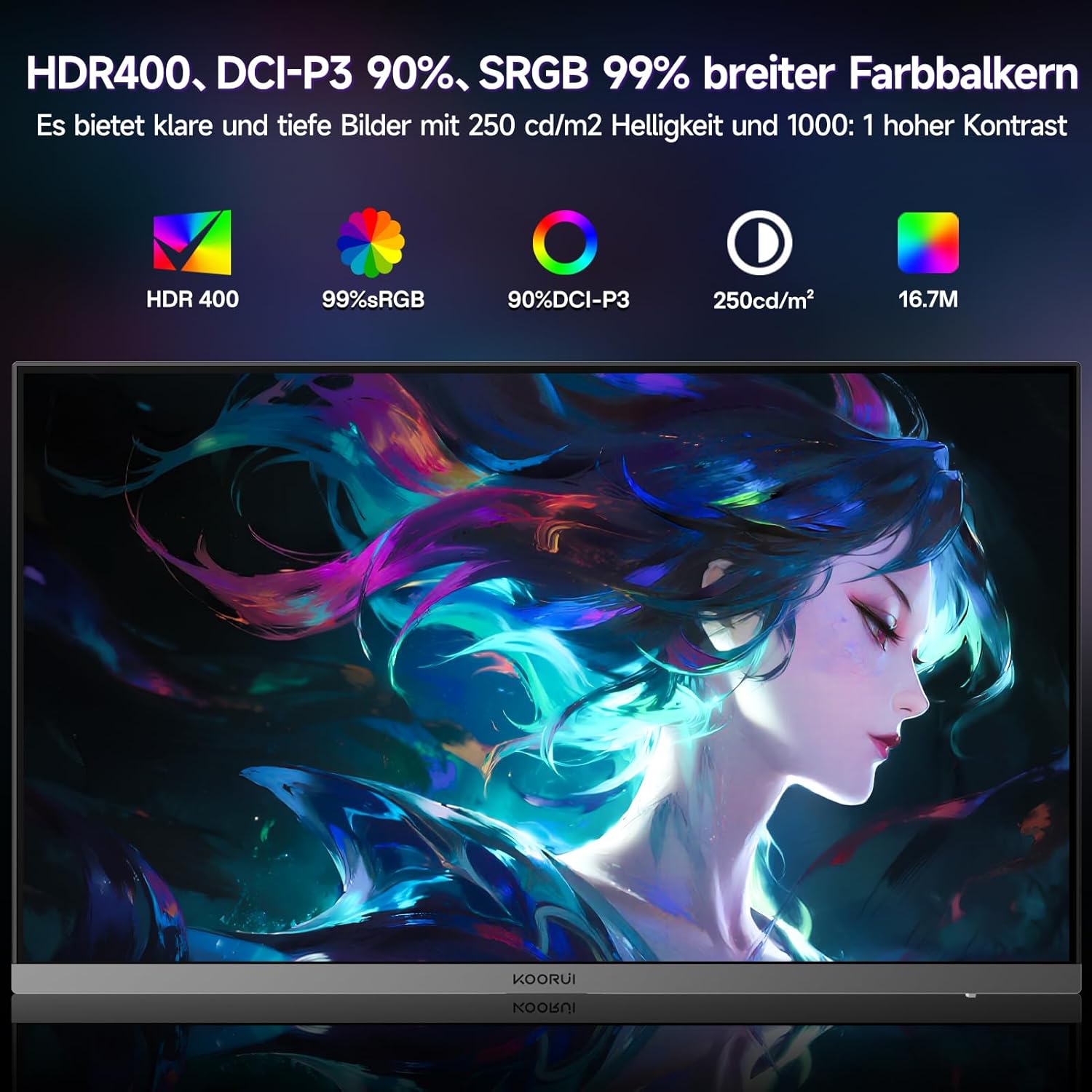 KOORUI 24 Zoll Gaming Monitor,Full HD 240Hz Bildschirm,24.5 1920 x 1080 Rapid IPS Panel,Oc to 260Hz,DisplayPort 1.4 & HDMI 2.0,HDMI 2.0 Cable,HDR400,Schwarz - QUORE