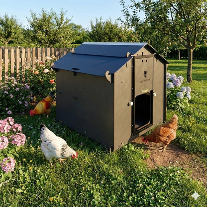 Chicken coop for 12 laying hens with 4 perches, 2 raised nests, POLLY FARM 2XL made of HPL laminate, roundworm-proof, red - QUORE