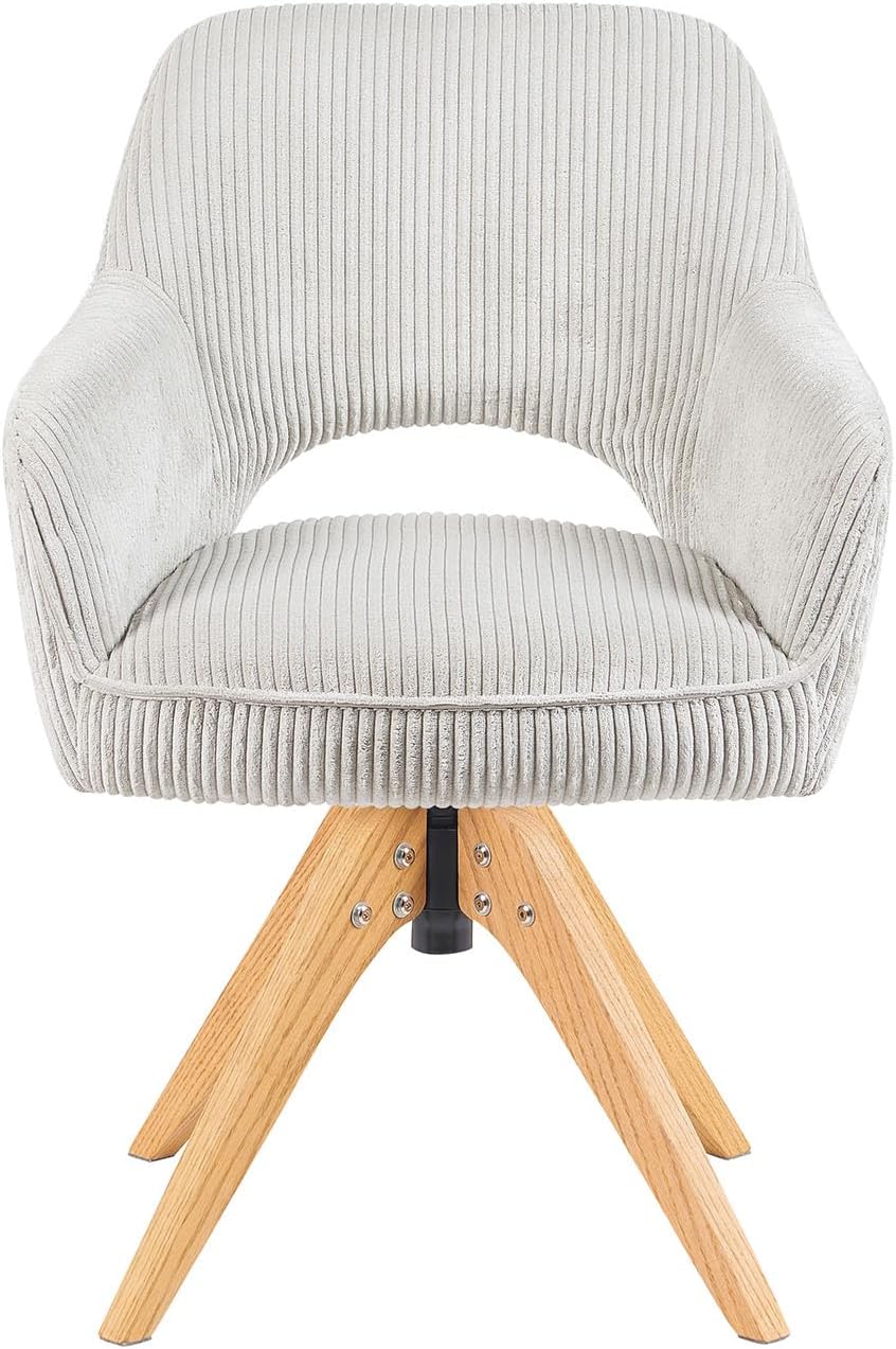 DUBI Möbel Dining Chairs 2-piece 360° swivel with pocket spring, high seating comfort, up to 150 kg, durable fabric light grey, solid oak frame in timeless design, Mika-Lena - QUORE