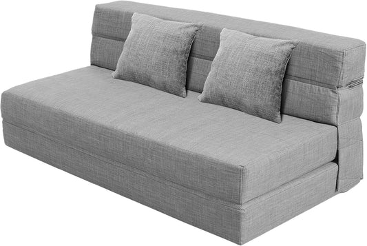 ANONER Traagschuim Uitklapbare Slaapbank met Kussen Twin Size Futon Slaapstoel voor Woonkamer Appartement (Queen, Light Grey)