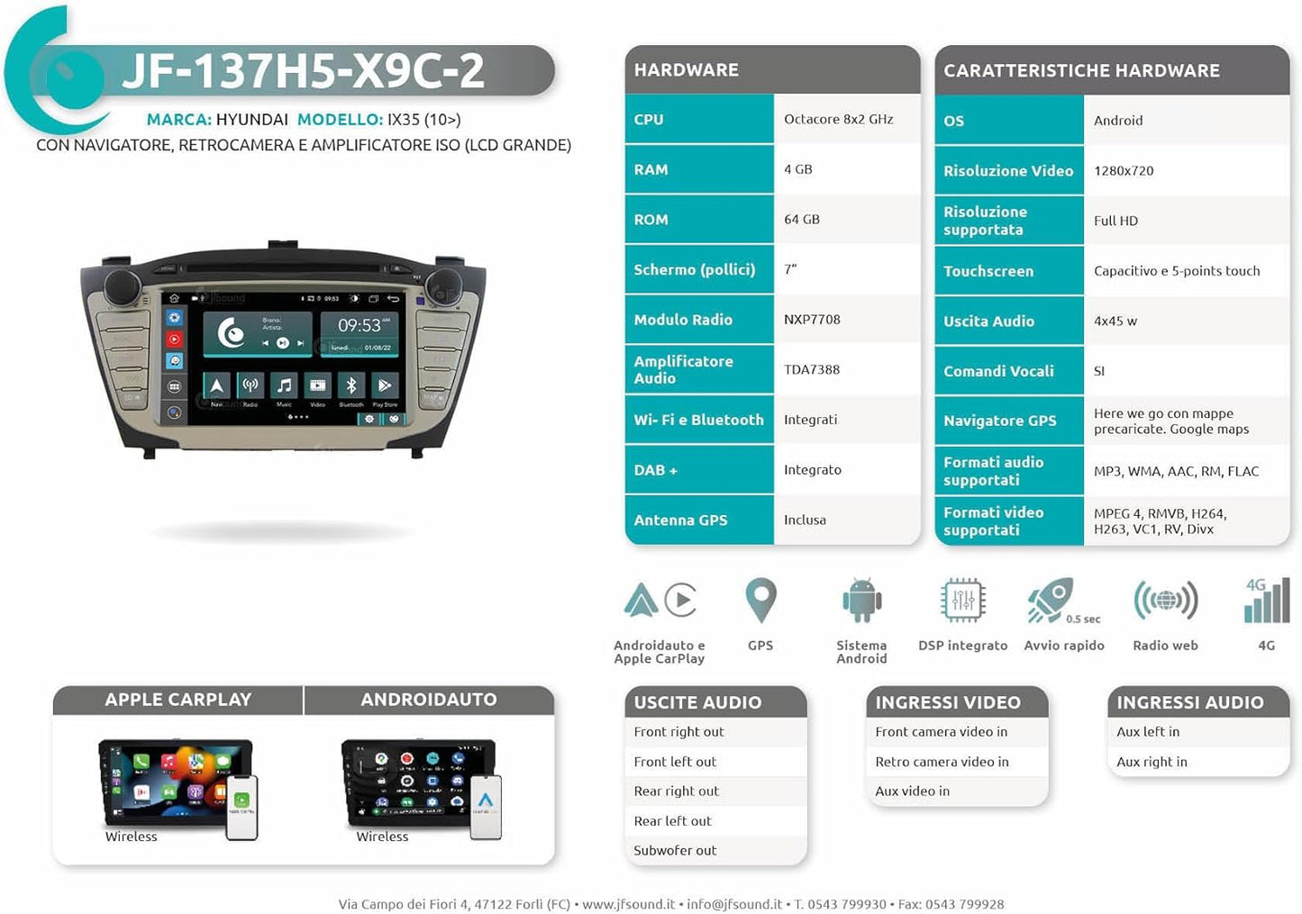Autoradio Hyundai IX35 – Multimedia Speler – Navigatiesysteem – GPS Radio – Achteruitrijcamera Ondersteuning – 7" Touchscreen – 8-core Processor & Android Auto