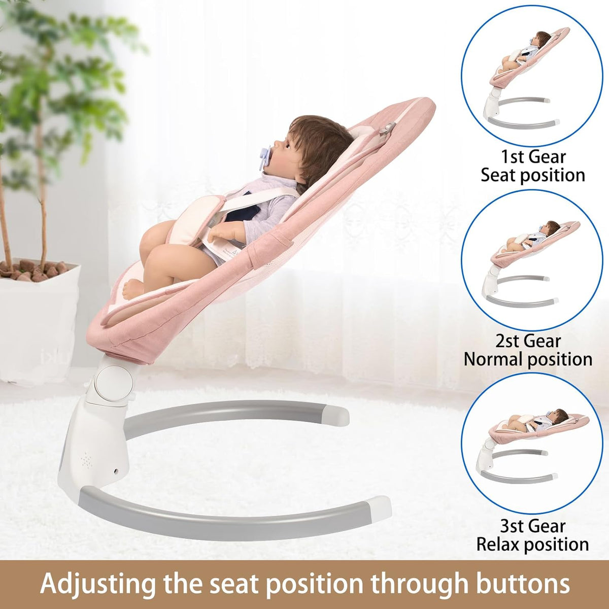 Baby Electric Swing with Bluetooth Remote Control, Timing Function and 10 Music, 5 Rocking Speeds, 3 Seat Positions, Baby Bouncer for Boys and Girls, Indoor and - QUORE