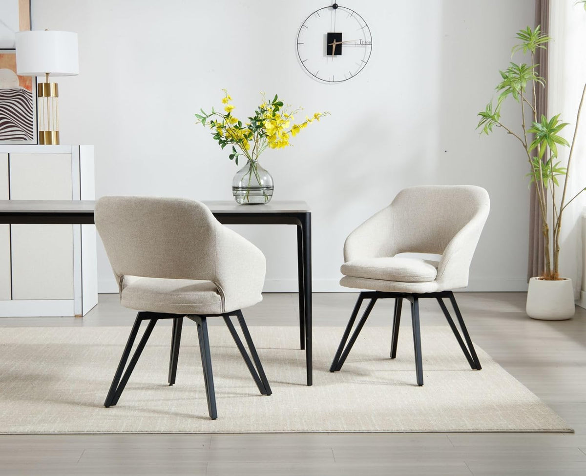 Draaistoelen Eetkamerstoelen – Keukenstoelen – Stoelen Set – Linnen Stoelen – Oatmeal Kleur – 180° Draaifunctie – Comfortabel 10 cm Dikte Zitkussen