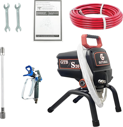 S20 Airless verfspuit, 0,52 GPM verfmachine voor binnen- en buitenhuisschilderen, 3300 PSI elektrische spuitapparatuur voor doe-het-zelf schilderprojecten met sproeieraccessoires