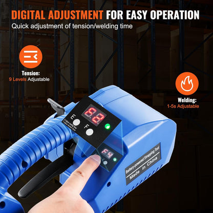 VEVOR Electric Strapping Machine for PP PET 1-1.5 cm, Portable Strapping Tool with Digital Display, Automatic, Battery Operated, for Pallet Packaging
