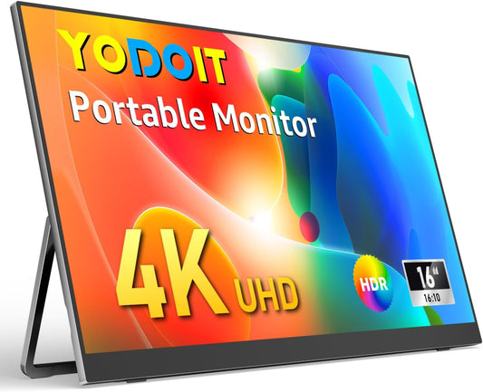 Yodoit Draagbare Monitor 16" 4K 3840x2400 UHD Scherm met Standaard IPS Portable Monitor met Type C, mini-HDMI, Ingebouwde Luidsprekers, Compatibel met PC, Laptop, MacBook, PS3/4/5