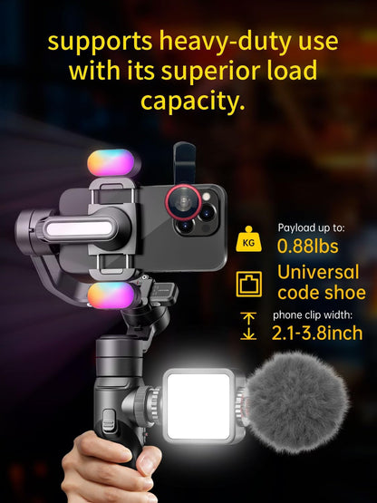 AOCHUAN Gimbal Stabilizer Voor Smartphone Met 8 Inch Verlengstang, 3-Assige Stabilizer Met RGB Magnetisch Vullicht Voor Video-Opname, Compatibel Met iPhone/Android