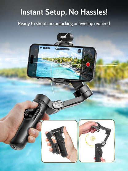 Smartphone Gimbal – Telefoon Gimbal – Telefoonstabilisator – Gimbal Stabilisator – 3-Assige Gimbal – Opvouwbaar Met RGB Magnetisch Vullicht En Automatische Tracking