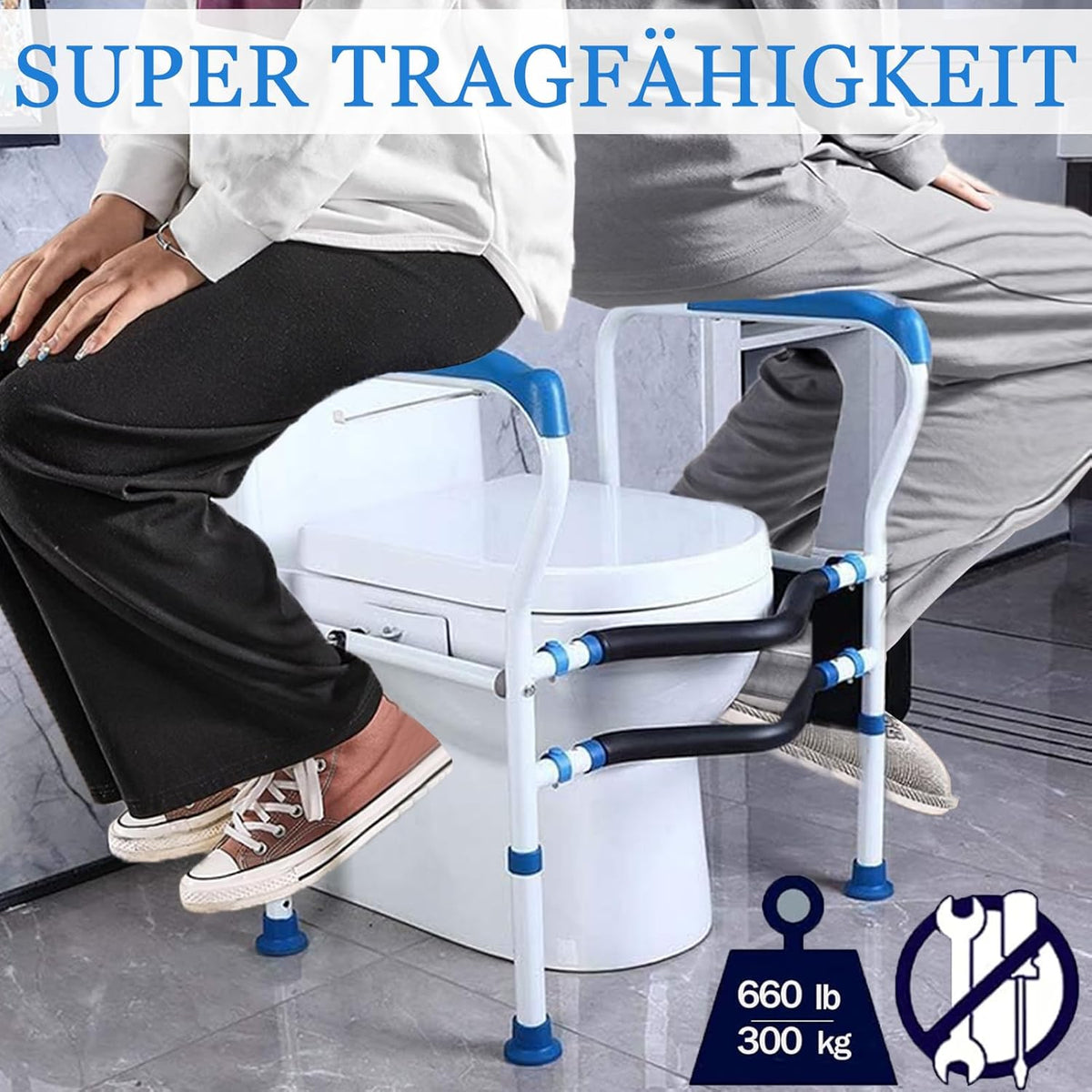 NJUN Opstahulp voor toilet, toiletten, opstahulp, geschikt voor verschillende toiletten, in hoogte en breedte verstelbaar, toiletstoel voor senioren met grote zuignappen aan de poten