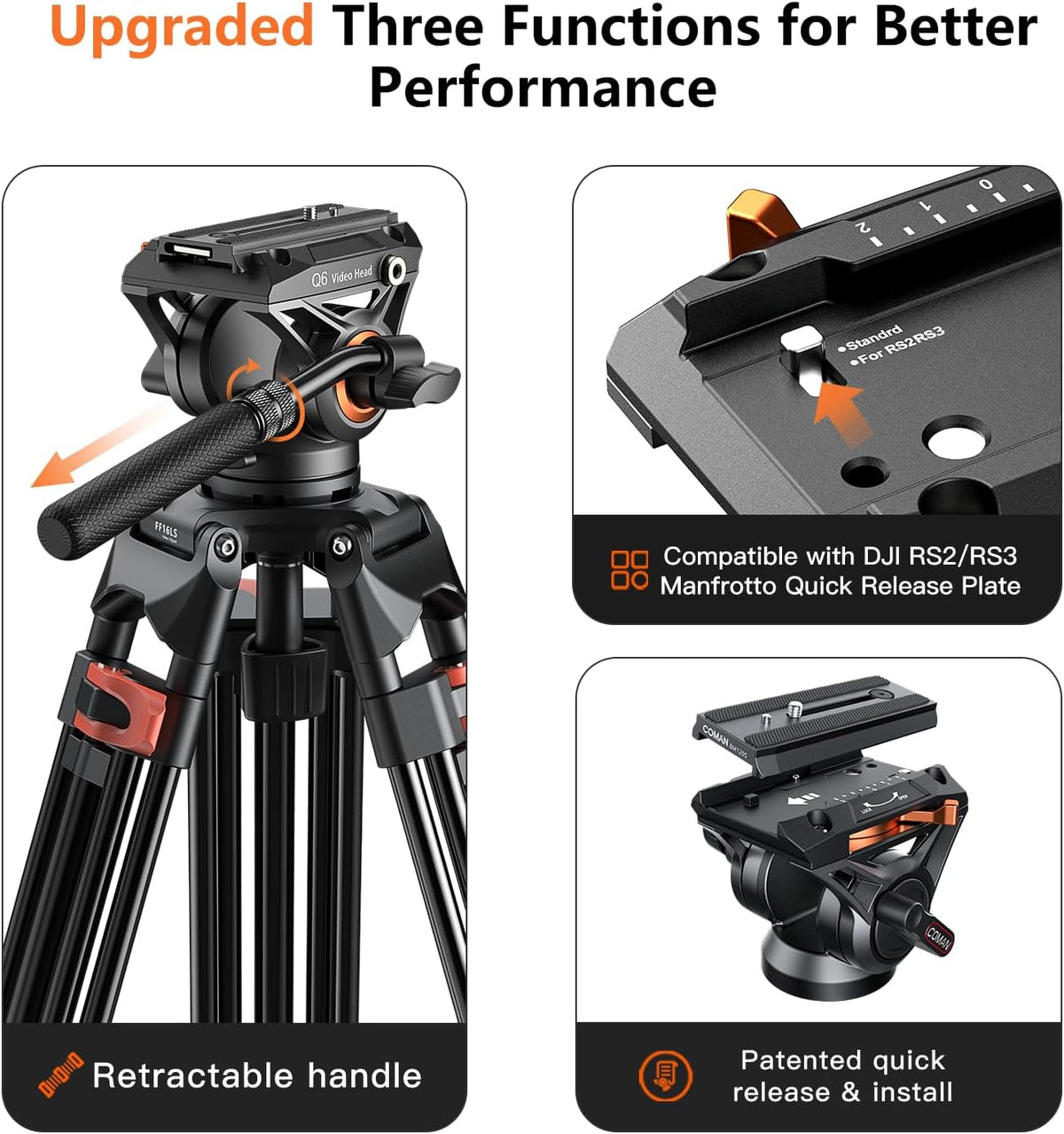 Statief Camera 186 Cm – Camerastatief – Fotostatief – Videostatief – Driepootstatief – 360° Draaibaar & +90°/-75° Kantelbaar – 10 Kg Draagvermogen