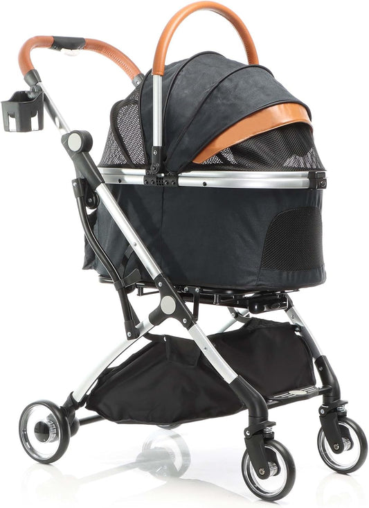 Fudajo hondenwagen 2-in-1 hondenbuggy inklapbaar zwart huisdierwagen honden met mand en plank