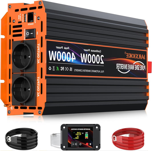 Omvormer – Spanningsomzetter – Stroomomvormer – 12V naar 230V Converter – Pure Sinus 2000W – LCD Afstandsbediening – USB & Type-C Poorten - QUORE