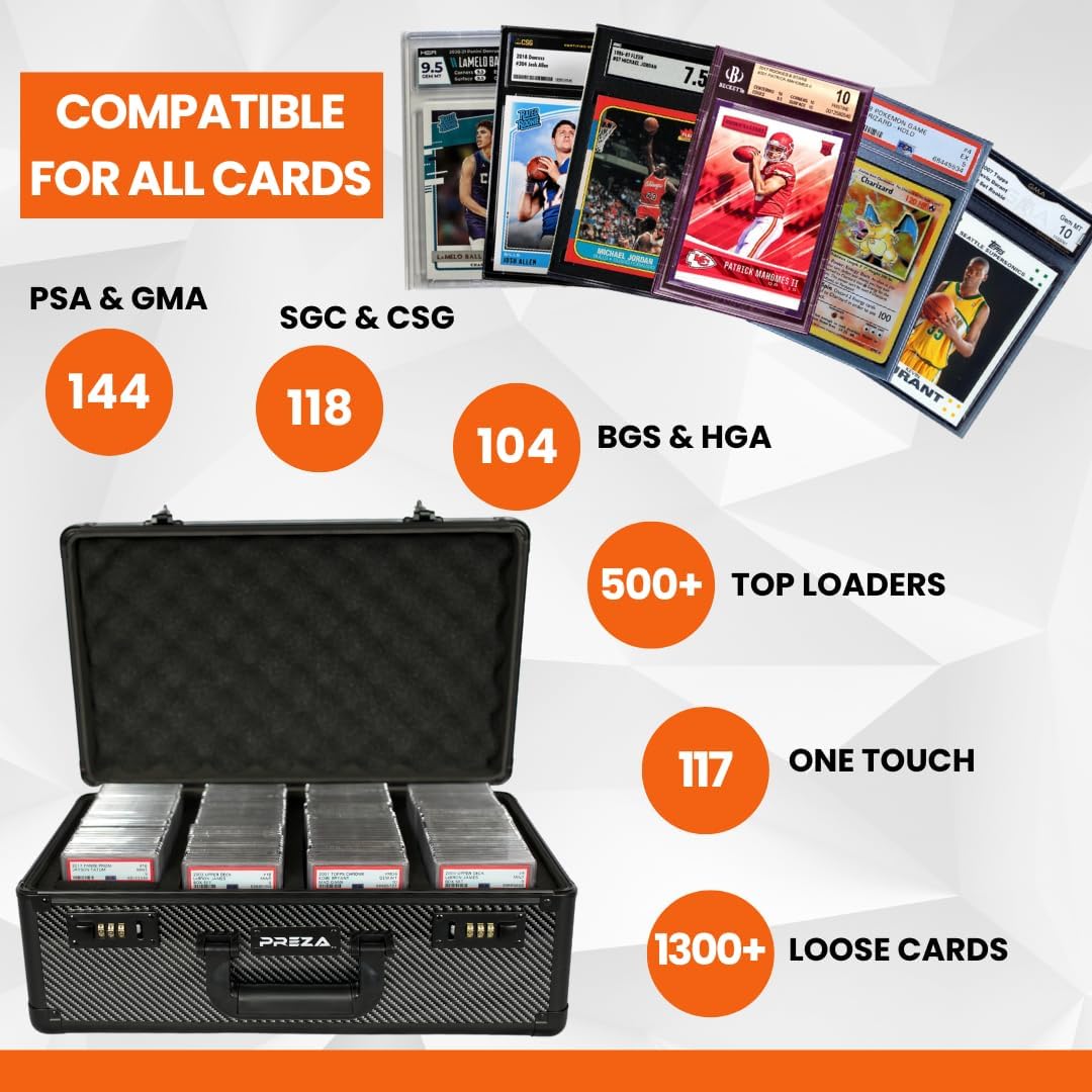 PREZA Graded Card Storage Box - Premium Trading Card Case voor Graded Sports Cards - Carbon Fiber Slab Case (XL)