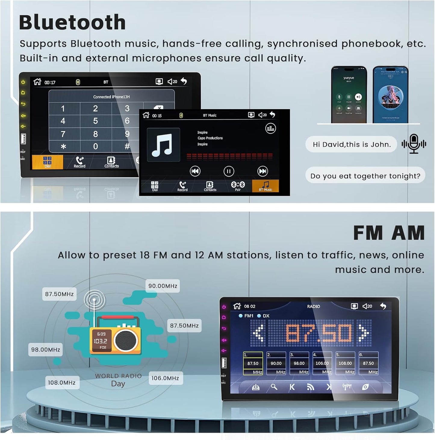 Hikity Autoradio 1 Din mit Apple Carplay Android Auto Auto Radio Touch Display mit 9 Zoll Bildschirm Mirror Link FM USB SWC Autotadio Bluetooth mit Rückfahrkamera