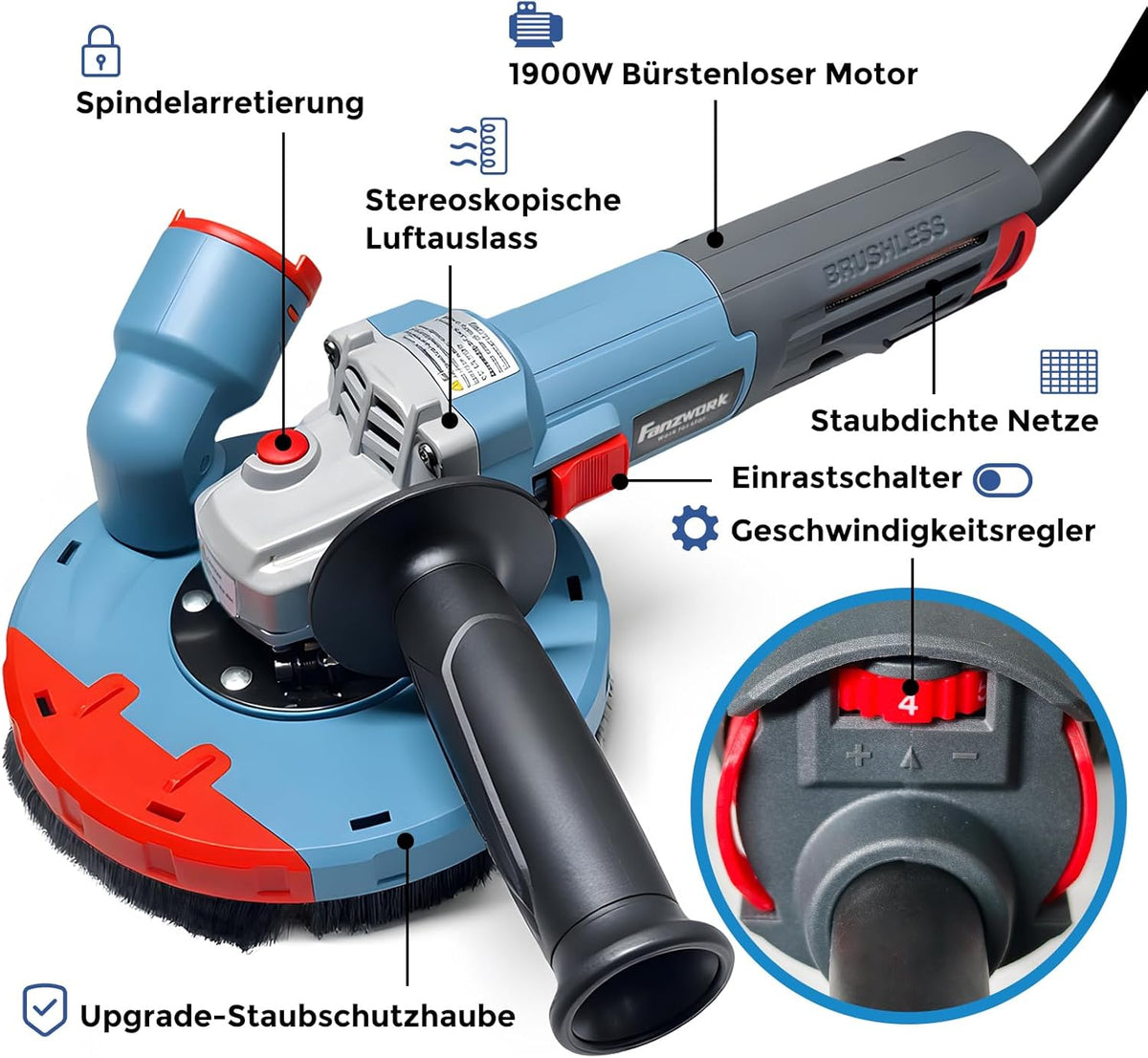 Betonslijper – Haakse Slijper – Betonfrees – Betonschuurmachine – Diamantslijper – Met 150 Mm Diamant Slijpkop – Borstelloze Motor