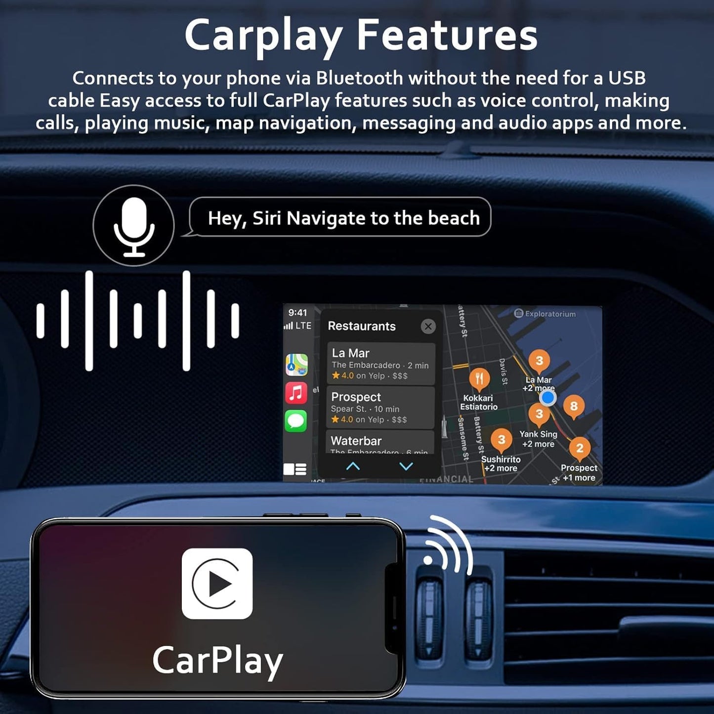 Draadloze Carplay Adapter – Carplay Dongle – Bluetooth Interface – Handsfree Module – Spiegel Link Apparaat – Compatibel Met Mercedes NTG4.5 – Siri Spraakbesturing – Plug & Play USB Aansluiting